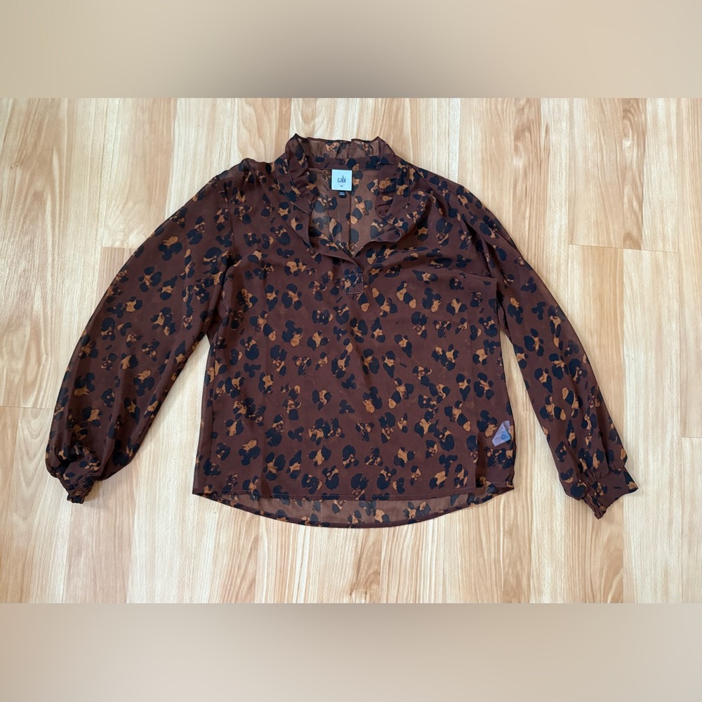 CAbi Obsess Brown and Black Animal Print Blouse